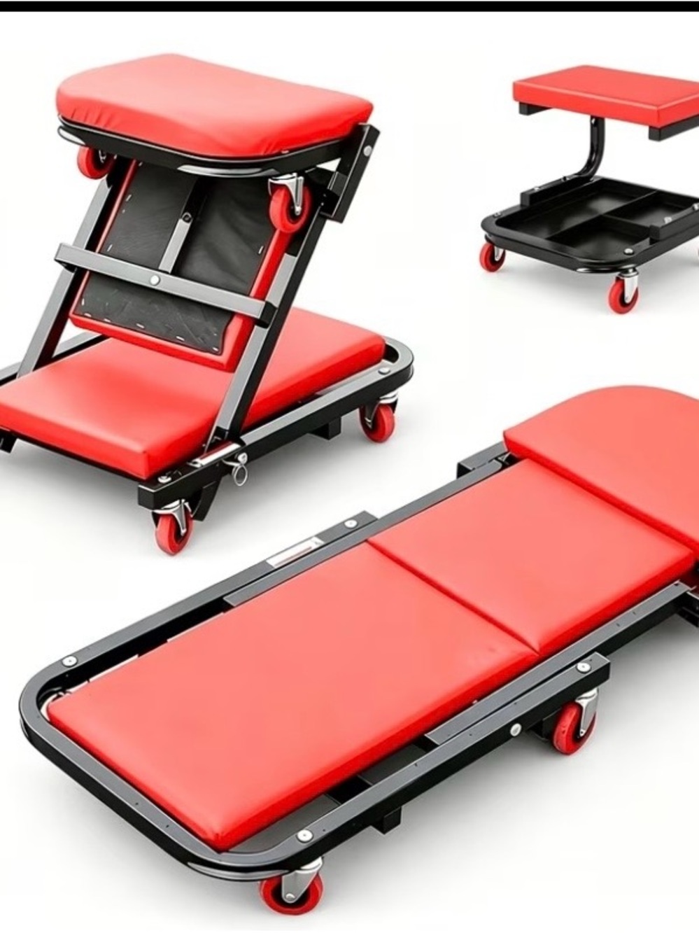 Red Mechanic Creeper & Rolling Stool Set - Brand Unspecified